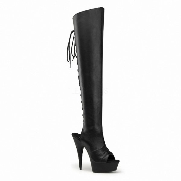 6 Inch Open Toe Over The Knee Boots Shoes Pole Dance Buckle Black Exotic Stripper Platform Thigh High Boots A-020