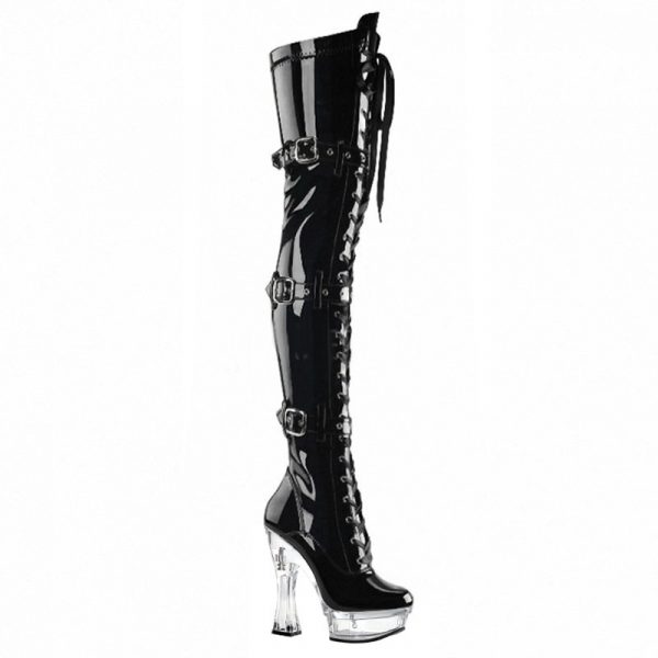 5 Inch Buckle Over The Knee Boots Clear Coarse Heel Pole Dance Exotic Stripper Platform Thigh High Boots A-030