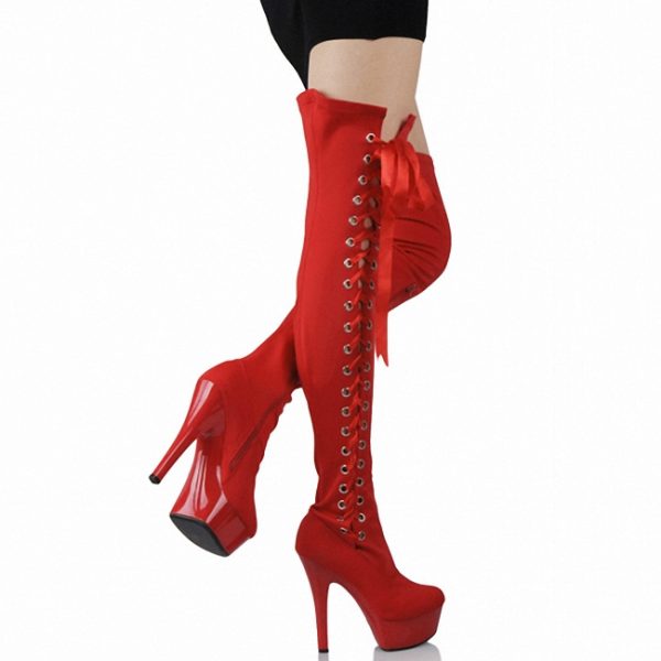Big Size 6 Inch Women High Heels Red Pole Dance Exotic Stripper Platform Thigh High Boots A-041