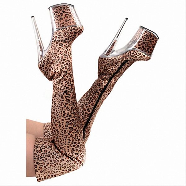 20cm Women Sexy Leopard print Over The Knee Boots Pole Dance Stripper Thigh High Boots A-077
