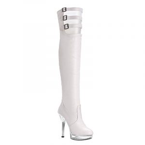 13cm Women Buckle Transparent Sexy Thigh High Boots Fetish Gothic Pole Dance Stripper Over The Knee Boots A-091