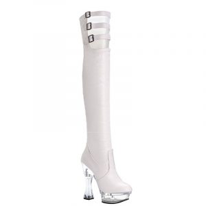 14cm Women Over The Knee Boots Clear Sexy Coarse heel Fetish Pole Dance Stripper Buckle Thigh High Boots A-091