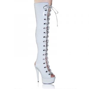 6 Inch Women White Lacing Summer High Heels Pole Dance Open Mouth Platform Thigh High Boots A-106