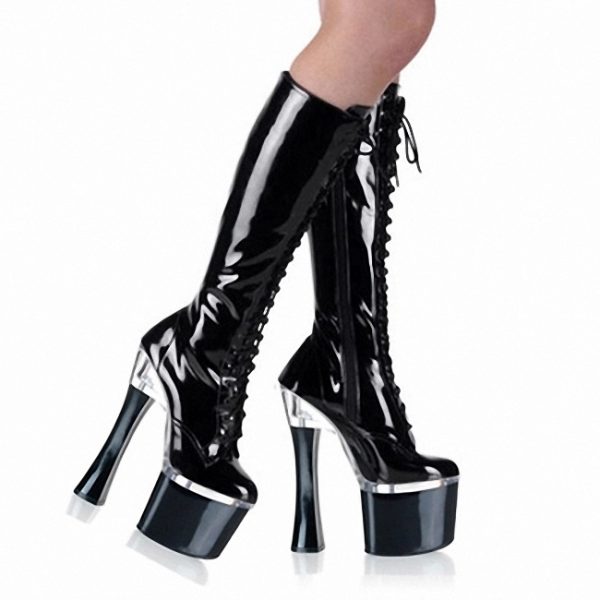 7 Inch Pole Dance Boots Nightclub High Heels Sexy Shoes Chunky Platform Women Exotic Stripper Knee High Boots B-061