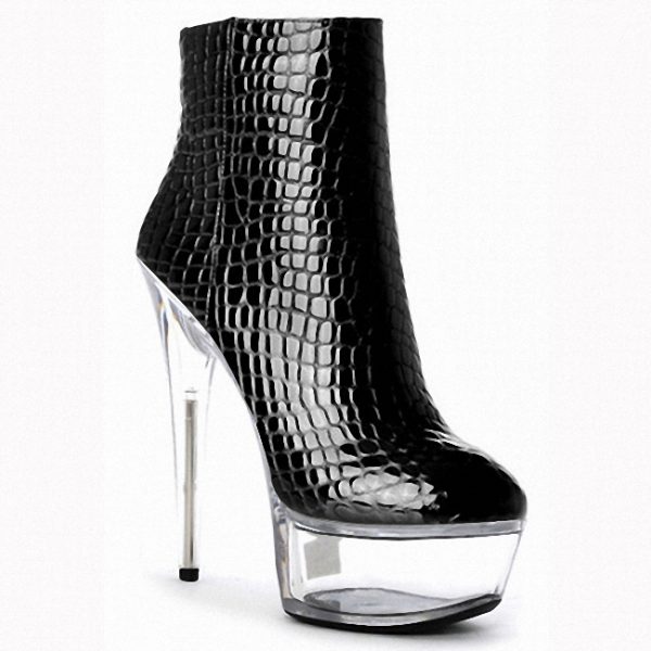 15cm Gothic Black Woman Plaid Exotic Stripper Shoes Crystal Pole Dance High Heels Nightclub Platform Ankle Boots Wholesale C-120