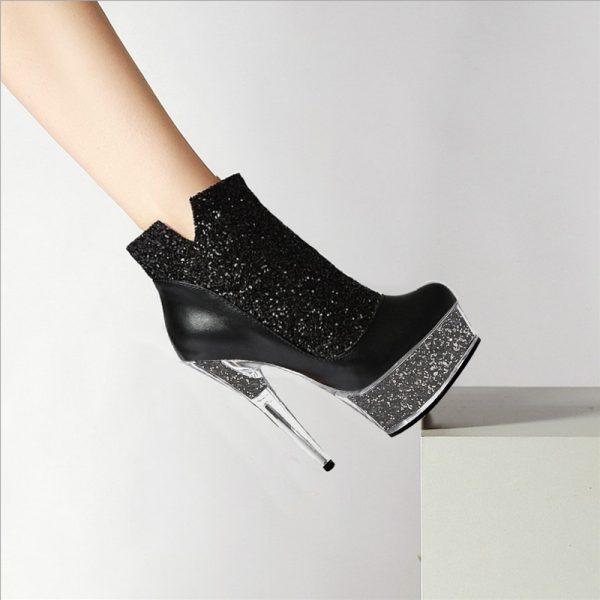 6 inch Woman Silver Glitter Sexy Stiletto Crystal Exotic Stripper Shoes Clear pole dance High Heels Platform Ankle Boots C-169