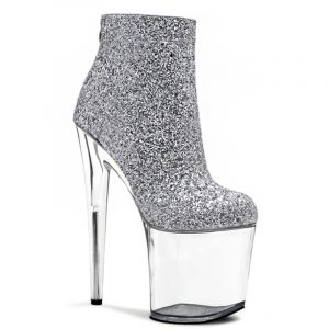 Silver Glitter 20cm Woman Stripper Shoes pole dance High Heels 8 inch Nightclub Clear Platform Models Ankle Boots C-180
