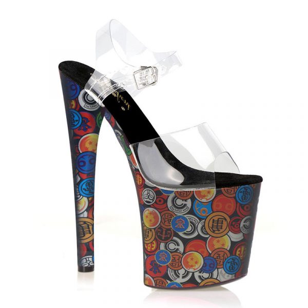 Fashion 8 Inch Women Stripper Summer Sandals Platform High heels 20cm Buckle Strap Prints Clear Pole Dance Shoes E-244