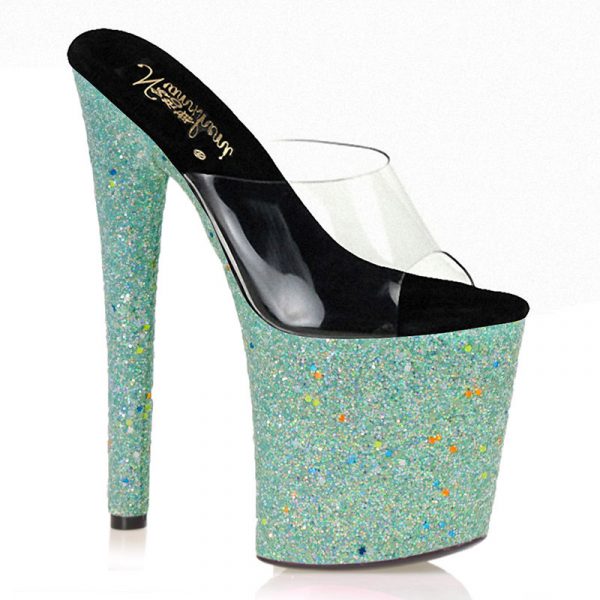 8 Inch Sparkling Glitter Luminous Stripper Summer Sandals Platform High heels 20cm Transparent Shoes Slippers E-264