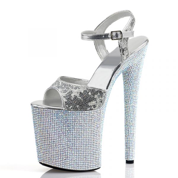 8 inch Women Buckle Rhinestones Gothic Sandals Stripper Sparkling Glitter Platform High heels Crystal Pole Dance Shoes E-290