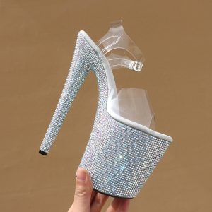 Full Rhinestones Platform 20cm High heels Clear Buckle Strap pole dancing Shoes Stiletto 8 Inch Stripper Summer Crystal Sandals E-290