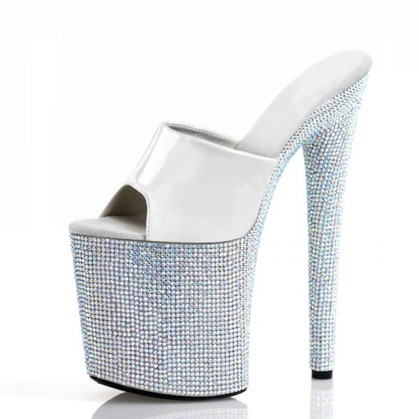 8 inch Women Rhinestones Gothic Sandals Stripper Big Size leather Platform High heels Crystal Peep Toe Slippers E-291