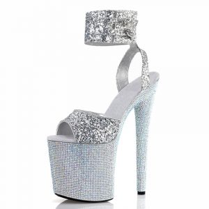 8 inch Women Rhinestones Sparkling Glitter Sandals Stripper Strappy Platform Ankle Strap High heels Crystal Pole Dance Shoes E-292