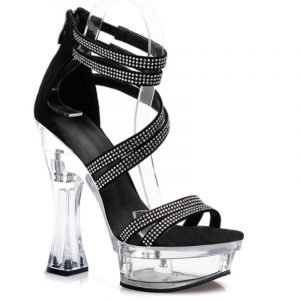 14cm Stripper Ankle Strap with Rhinestones Sandals Flowers Platform Coarse heel Crystal High heels 6 inch Elegant  Exotic Dance Shoes Q-139