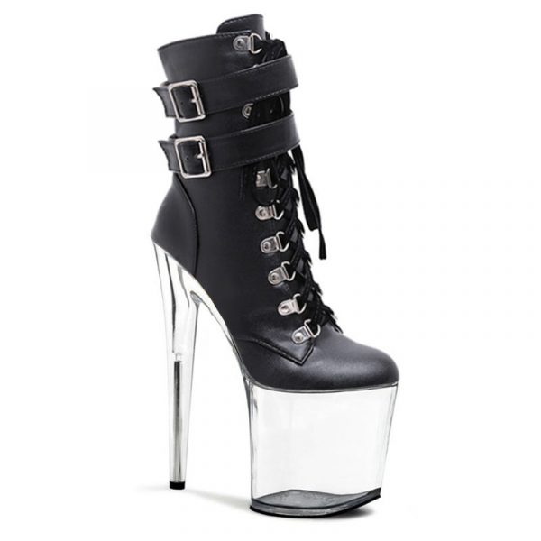 8 inch Nightclub Platform Patent Leather Fashion 20cm Woman Stripper Shoes Buckle Pole Dance High Heels  Ankle Boots Q-154