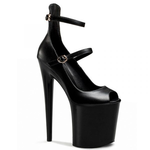 8 inch Women Gothic Sandals 20cm Stripper Open Toe Clear Platform Ankle Strap Patent Leather Pole Dance High heels Pumps Q-160