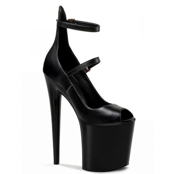 8 inch Women Gothic Sandals 20cm Stripper Open Toe Clear Platform Ankle Strap Patent Leather Pole Dance High heels Pumps Q-160