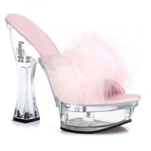 14cm Stripper Sandals Platform Coarse heel Crystal High heels 6 inch Elegant Exotic Woman Fashion Feather Slipper Q-186
