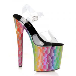 20cm Rainbow Lattice Women Crystal Pole Dance Sandals High heels Exotic Stripper Shoes E-247