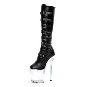 8 Inch Pole Dance Boots 20cm Gothic Exotic Peep Toe Stripper Belt Buckle Knee High Boots B-015